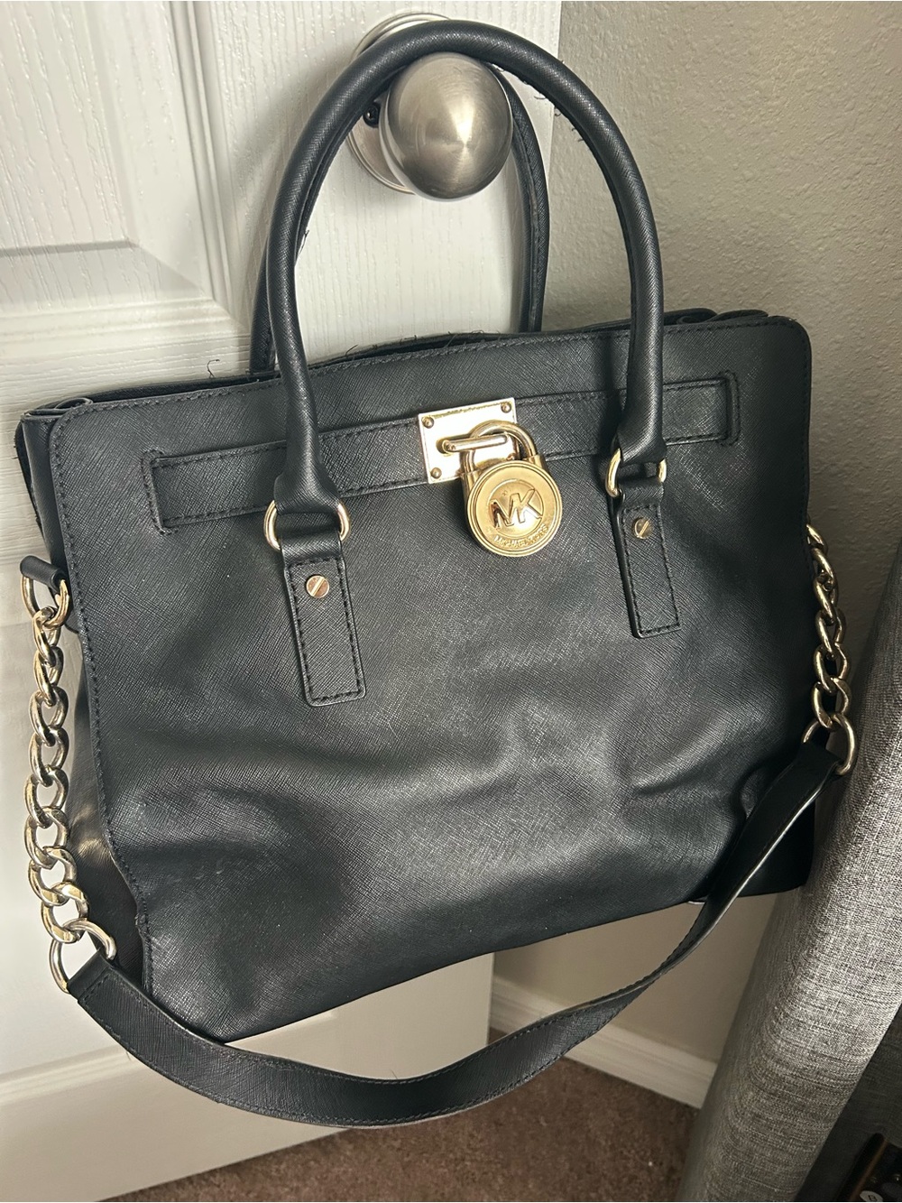 Michael is Kors Black Saffiano Leather Tote with Gold Hardware
